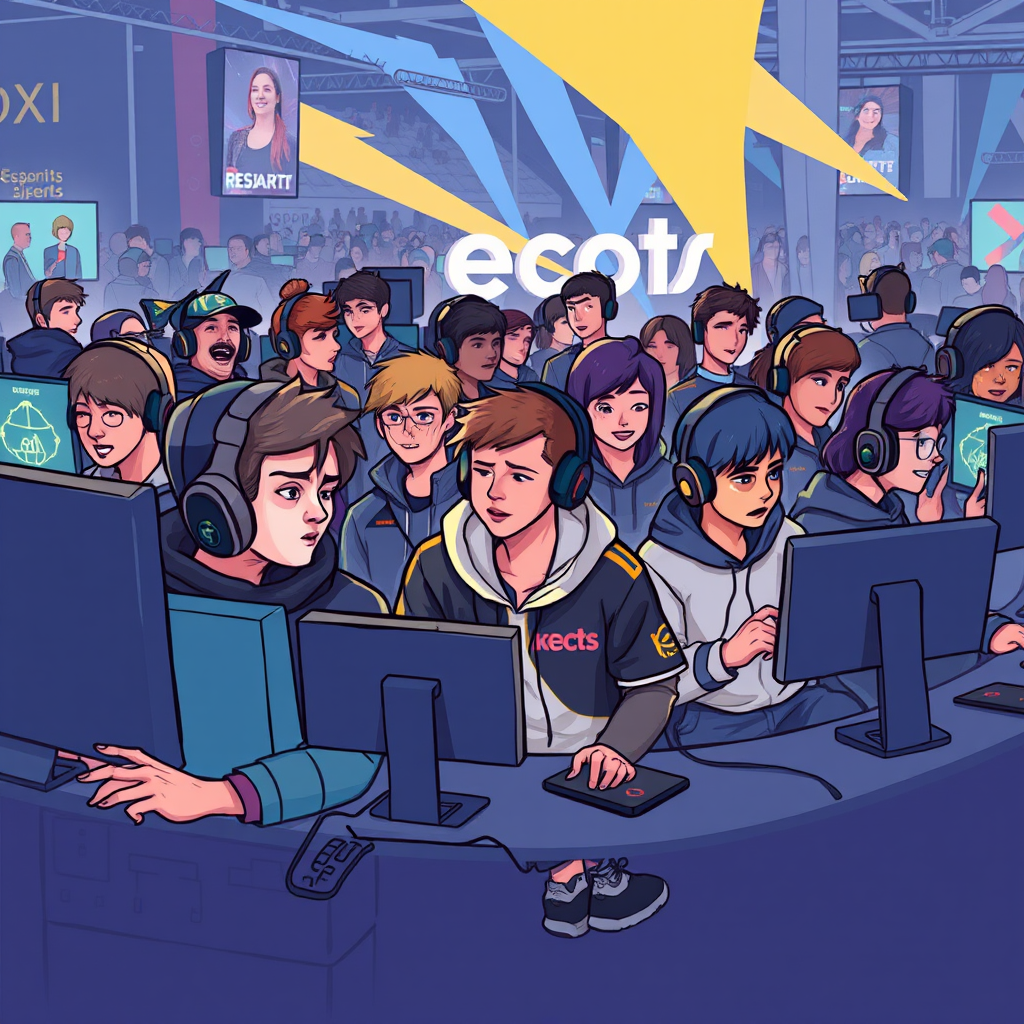 eSports közösség illusztráció gamerekkkel és versenyekkel