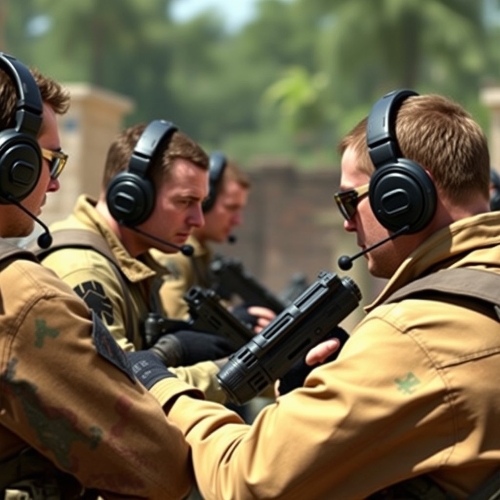 Counter-Strike 2 csapat kommunikációs beállítás, headsetekkel felszerelt játékosok koordinálják stratégiáikat