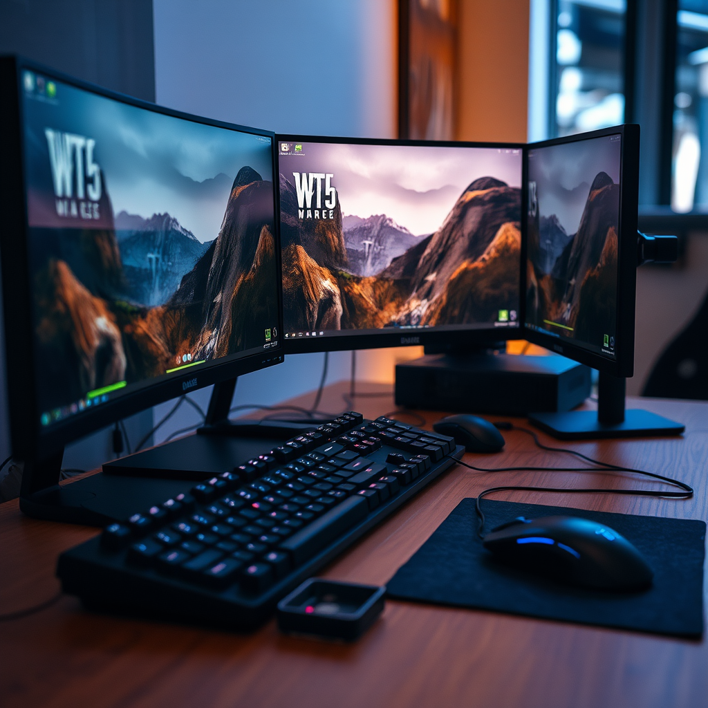 Professional gaming setup with high-end equipment, multiple monitors, mechanical keyboard, and gaming mouse optimized for competitive play